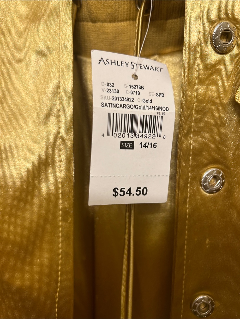 Ashley Stewart Metallic Gold Satin Cargo Pantsuit - Picture 4 of 6